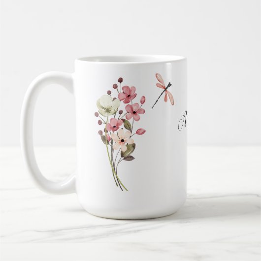 Mug Fleurs sauvages romantiques, libellule, nom de pap (Gauche)