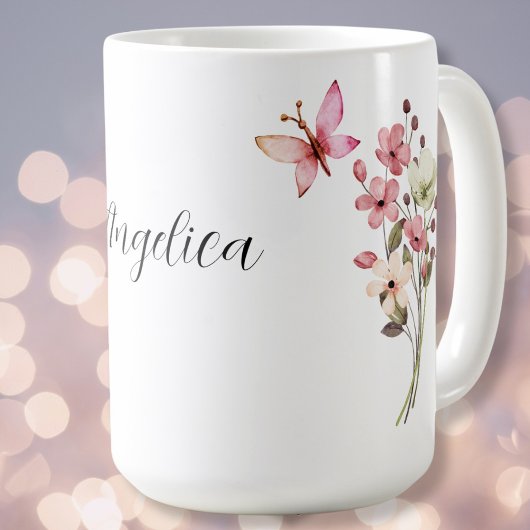 Mug Fleurs sauvages romantiques, libellule, nom de pap
