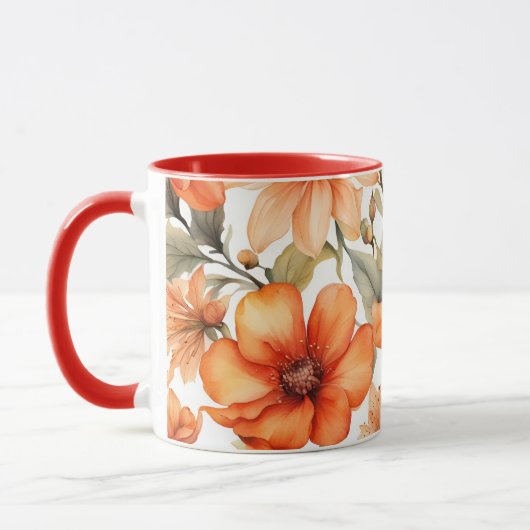 Mug Fleurs sauvages rouges Aquarelle Art (Gauche)
