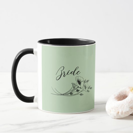 Mug Fleurs Sauvages Sage Doodles de Mariée  (Avec donut)