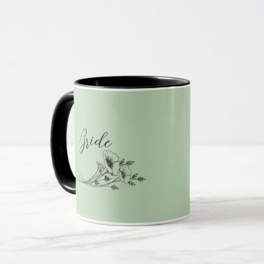 Mug Fleurs Sauvages Sage Doodles de Mariée  (Devant gauche)