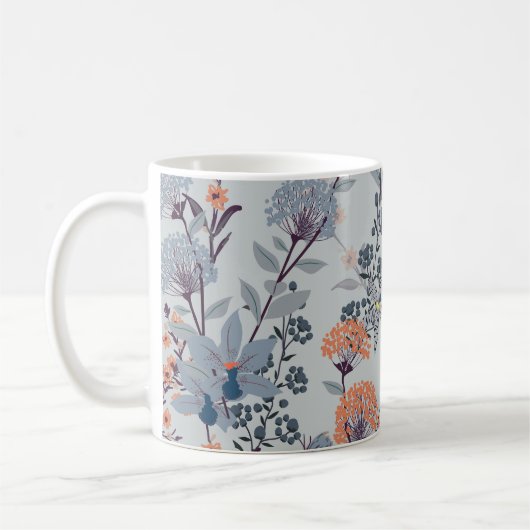 Mug Fleurs sauvages sur bleu, motif botanique. (Gauche)