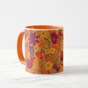 MUG FLEURS SAUVAGES TULIPES ORANGE JAUNE, FEUILLES FLO