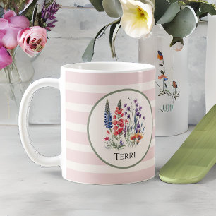Mug Fleurs sauvages vintages et nom sur Dusty Pink Str