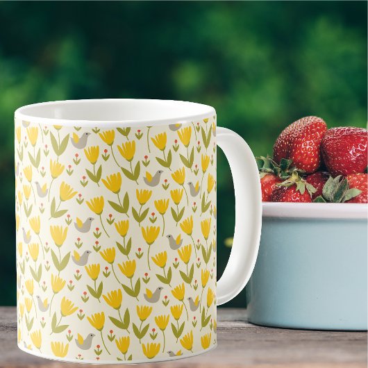 Mug Fleurs scandinaves simples et Motif d'oiseaux