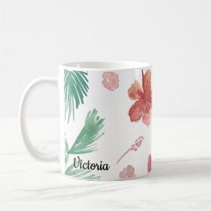 Mug Fleurs Tropicales Aquarelle Nom de Maman
