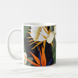 Mug Fleurs tropicales, arrière - plan foncé, sans cout