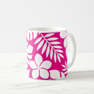 Mug Fleurs tropicales blanches sur fond rose vif