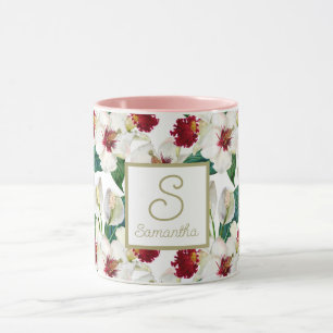 Mug Fleurs tropicales d'été rouges et blanches personn
