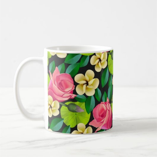 Mug Fleurs Tropicales Et Motif Feuille (Gauche)