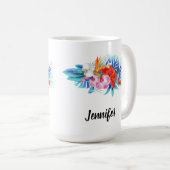 Mug Fleurs tropicales exotiques - Rose & Aqua (Devant droit)