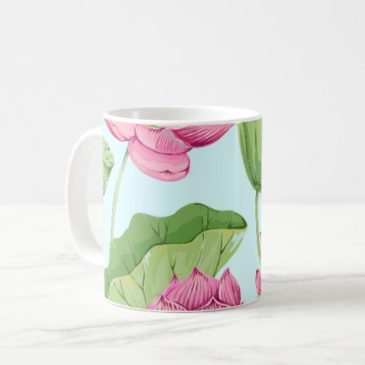 Mug Fleurs tropicales, feuilles, lotus roses, nénuphar (Devant gauche)