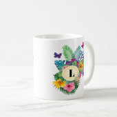Mug Fleurs Tropicales Hawaiiennes Et Papillons Monogra (Devant droit)