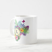 Mug Fleurs Tropicales Hawaiiennes Et Papillons Monogra (Devant gauche)