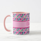 Mug Fleurs tropicales rose vert bleu Monogramme (Gauche)
