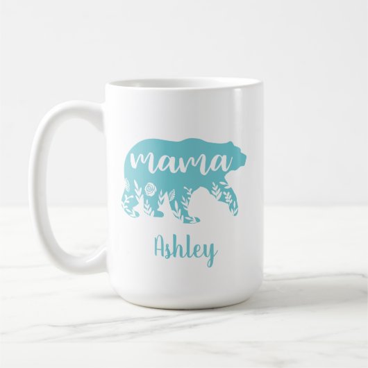 Mug Fleurs turquoise de l'ours de maman (Gauche)