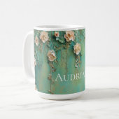 Mug Fleurs Turquoises rousses romantiques roses (Devant gauche)