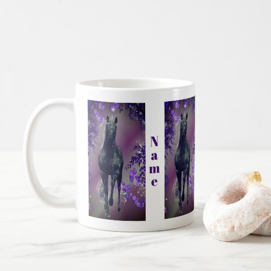 Mug Fleurs Unicorne Noire Imaginaire personnalisé (Avec donut)