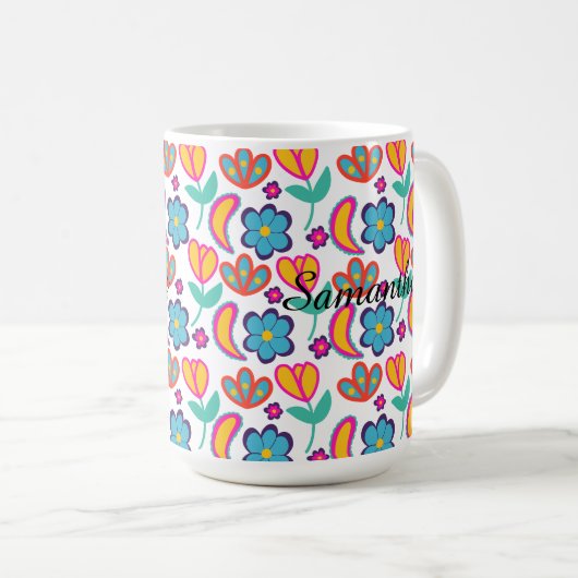 Mug Fleurs uniques colorées (Devant droit)