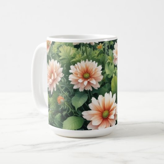 Mug Fleurs Verdure Elégante Aquarelle (Devant gauche)