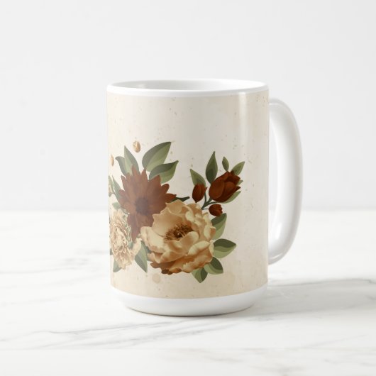 Mug fleurs verdure en terre cuite rustique (Devant droit)