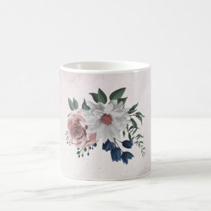 Mug Fleurs verdure rose blanc marine romantiques
