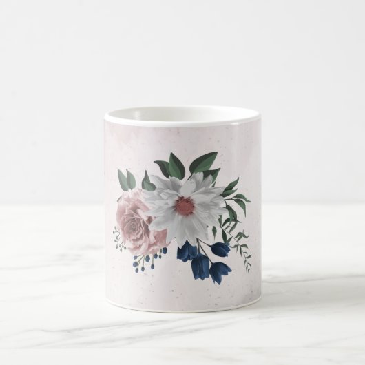 Mug Fleurs verdure rose blanc marine romantiques (Centre)