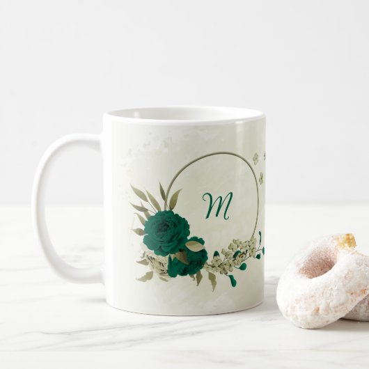 Mug fleurs vert émeraude beige (Avec donut)