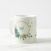 Mug fleurs vert émeraude beige (Devant gauche)
