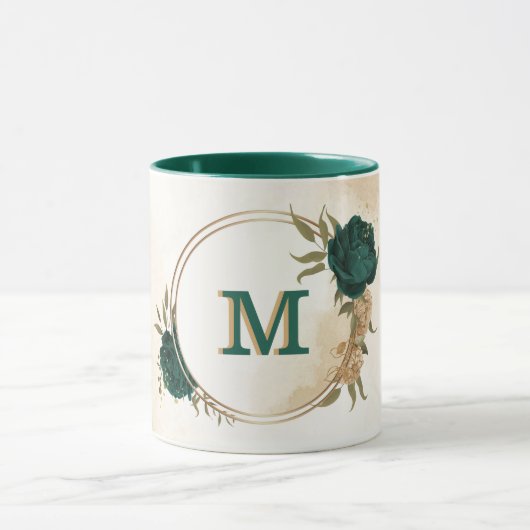 Mug fleurs vert émeraude et or beige (Centre)