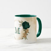 Mug fleurs vert émeraude et or beige (Devant droit)