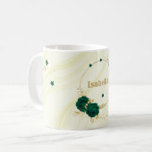 Mug fleurs vert émeraude feuilles or marbre (Devant gauche)