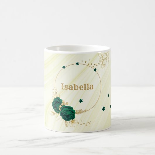 Mug fleurs vert émeraude feuilles or marbre (Centre)