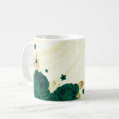 Mug fleurs vert émeraude feuilles or marbre (Devant gauche)
