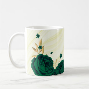 Mug fleurs vert émeraude feuilles or marbre
