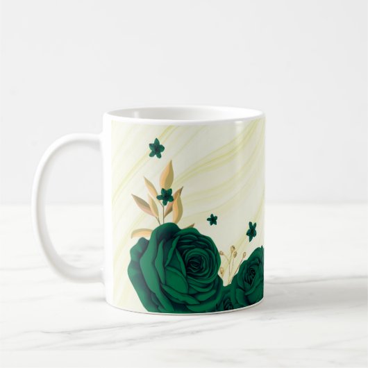 Mug fleurs vert émeraude feuilles or marbre (Gauche)