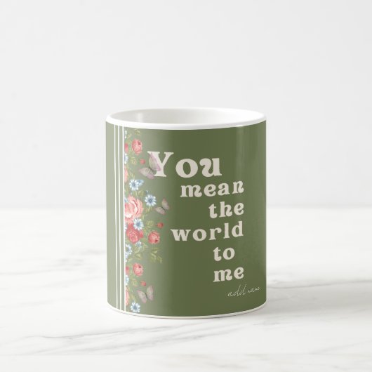 Mug Fleurs Vert Olive – Cadeau Romantique avec Ros (Centre)