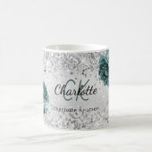 Mug Fleurs vertes d'argent élégant nom monogramme (Centre)