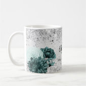Mug Fleurs vertes d'argent élégant nom monogramme (Gauche)
