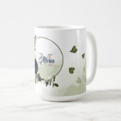 Mug fleurs vertes monogramme rose et bleu marine (Devant droit)