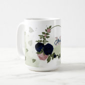 Mug fleurs vertes monogramme rose et bleu marine (Devant gauche)