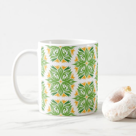 Mug Fleurs Vertes, Motif De Fleurs, Modèle Floral (Avec donut)