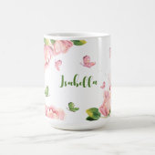 Mug fleurs vertes papillons rose chaud (Centre)