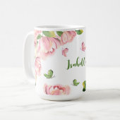 Mug fleurs vertes papillons rose chaud (Devant gauche)