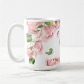 Mug fleurs vertes papillons rose chaud (Gauche)