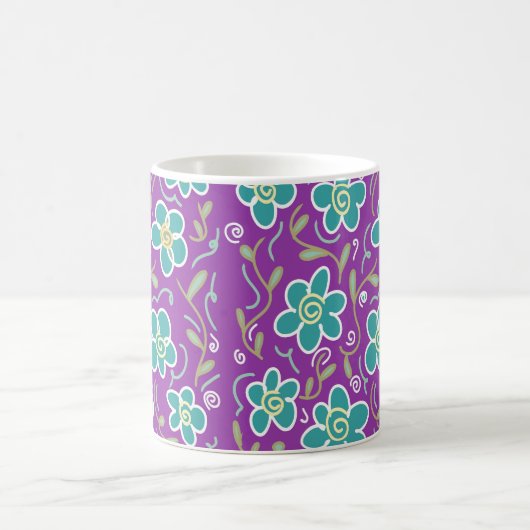 Mug Fleurs vertes sur design pourpre (Centre)