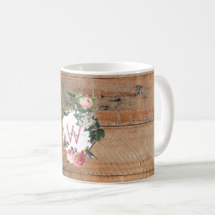 Mug Fleurs Vintages en bois rustique monogrammé
