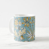 Mug Fleurs vintages, feuillage bleu clair transparent (Devant gauche)