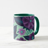 Mug Fleurs violettes avec Feuilles sur Arrière - plan  (Devant droit)