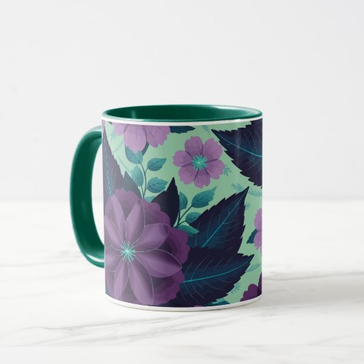 Mug Fleurs violettes avec Feuilles sur Arrière - plan  (Devant gauche)